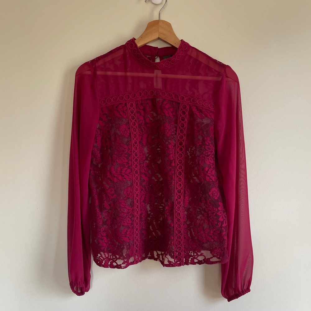 Bold Elements Jeweltone Sheer Lace Blouse